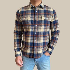 HUF Brown Neutral Colors Plaid Flannel Button Front Shirt